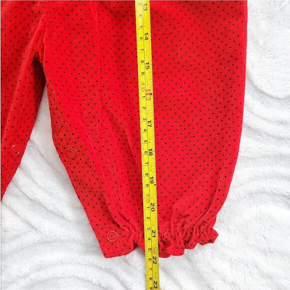 VTG 80s Red and Polkadot Velour Smocked Romper 6-9 Months - Picture 7 of 12
